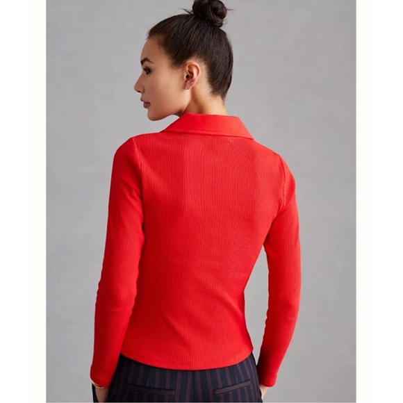 Collared V-Neck Ribbed Top - Picture 3 of 6